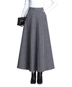 Damenrock für Winter Faltenrock Wolle Tartan Vintage Lang Rock A-Linie Damen Wollrock Elastische Hohe Taille Langer Unterrock Röcke Winterrock Kleider (L, hellgrau) von Moviendress