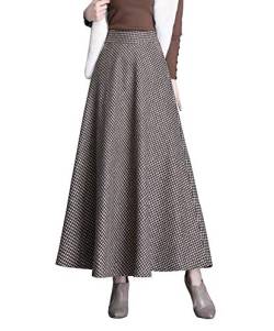 Damenrock für Winter Faltenrock Wolle Tartan Vintage Lang Rock A-Linie Damen Wollrock Elastische Hohe Taille Langer Unterrock Röcke Winterrock Kleider (M, Khaki) von Moviendress