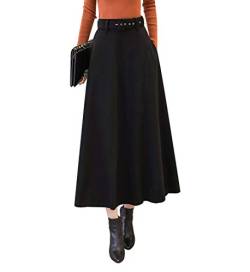 Damenrock für Winter Wollerock Warm Maxi Faltenrock Vintage Lang Rock A-Linie Damen Hohe Taille Langer Unterrock Röcke Winterrock (M, Color 5) von Moviendress