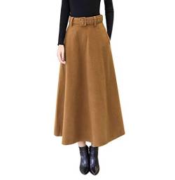 Damenrock für Winter Wollerock Warm Maxi Faltenrock Vintage Lang Rock A-Linie Damen Hohe Taille Langer Unterrock Röcke Winterrock (S, Color 4) von Moviendress