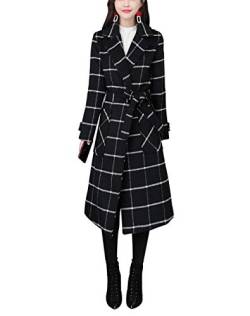 Moviendress Damen Plaid Mantel Jacken Winter Long Anzug Kragen Oberbekleidung Gürtel Windbreaker Schwarz (M, Schwarz) von Moviendress