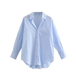 Mowaaey Damenmode Lose Asymmetrisch Popeline Blusen Vintage Langarm Knopfleiste Female Shirts Chic Tops, Siehe Abbildung7, Large von Mowaaey