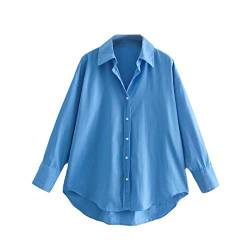 Mowaaey Damenmode Lose Asymmetrisch Popeline Blusen Vintage Langarm Knopfleiste Female Shirts Chic Tops, Siehe Abbildung9, Large von Mowaaey