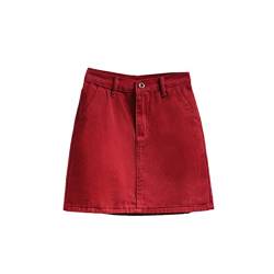 Mowaaey Frühling Sommer Plus Size Frauen Jeansrock Weiß Schwarz Rot Hohe Taille Damen Casual Tasche Hip A-Linie Kurze Jeans Röcke, rot, 36 von Mowaaey