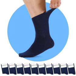 Mowenti 10 Paar Socken Mit Komfortbund Ohne Gummi & Ohne Naht Baumwolle Damen & Herren Diabetiker Socken 35-38 Blau von Mowenti