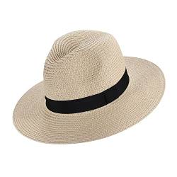 Moxamo Strohhut Damen Sonnenhut, Panama Hut Herren große Krempe Faltbare breite Krempe, handgewebter Strandhut, Sonnenschutz Sport Strandhut Sommermütze für Strand (Beige) von Moxamo