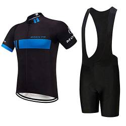 Herren Radtrikot Set Fahrrad Trikot Kurzarm+Radhose mit 9D Gel Sitzpolster Radsport-Anzüge Schnelltrocknend Atmungsaktives Shirt,Radjacke und Radhose von Moxilyn