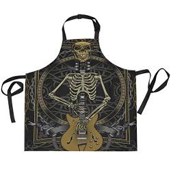 Moyyo Schürze mit Rock-Gitarren-Totenkopf-Motiv, für Damen und Herren, verstellbar, mit 2 Taschen, personalisierbar von Moyyo