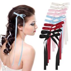 10 StüCk Haarschleife Damen, Mehrfarbig Polyester Bow Hair Clip, Vintage Headwear FüR Frauen und MäDchen Haarschmuck Hair Bows FüR Party, Weihnachten(5 Farben) von Mozeat Lens