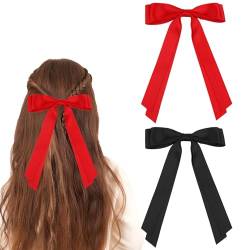 2 Stück Haarschleife Damen Elegante Schleife Haarklammer Haarschmuck Seidige Satin-Haarschleifen Haarklammer Mit Langen Schwanz Haarschmuck Hair Bow Clip Für Party, Weihnachten(Rot, Schwarz) von Mozeat Lens