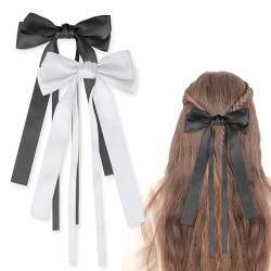 2 Stück Haarspangen mit Großer Big Bow Hair Clips Seidige Satin-Haarschleifen Schleife Weicher Seidiger Satin-Haarspange Französische Long Tail Hair Barrettes Haar Zubehör für Party Hochzeit Frauen von Mozeat Lens