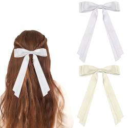 2 Stück Seidige Satin-Haarschleifen Haarklammer Mit Langen Schwanz Haarschmuck Haarschleife Damen Hair Bow Clip Elegante Schleife Haarklammer Für Party, Weihnachten (Beige, Weiß) von Mozeat Lens