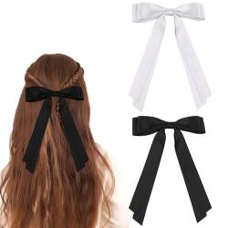 2 Stück Seidige Satin-Haarschleifen Haarklammer Mit Langen Schwanz Haarschmuck Haarschleife Damen Hair Bow Clip Für Party, Weihnachten (Schwarz, Weiß) von Mozeat Lens