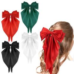 4 Stück Haarspangen mit Großer Big Bow Hair Clips Seidige Satin Haarschleifen Schleife Weicher Seidiger Satin-Haarspange Französische Long Tail Hair Barrettes Haar Zubehör für Party Hochzeit Frauen von Mozeat Lens