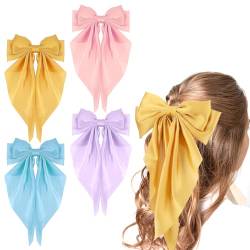 Haarspangen mit Großer, 4 Stück Big Bow Hair Clips Seidige Satin-Haarschleifen Schleife Weicher Seidiger Satin-Haarspange Französische Long Tail Hair Barrettes Haar Zubehör für Party Hochzeit Frauen von Mozeat Lens