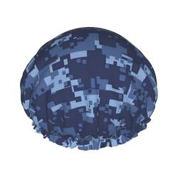 Mqgmz Blaues Camouflage-Muster, leicht, weich und wiederverwendbar, Duschhaube für Damen, langes Haar, atmungsaktiv von Mqgmz