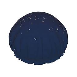 Mqgmz Marineblauer Himmel und Sternen-Druck, leicht, weich und wiederverwendbar, Duschhaube für Damen, langes Haar, atmungsaktiv von Mqgmz