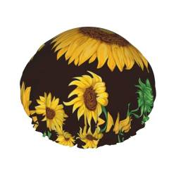 Mqgmz Schöne Sonnenblumen-Druck, leicht, weich und wiederverwendbar, Duschhaube für Damen, langes Haar, atmungsaktiv von Mqgmz