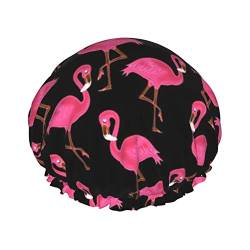 Mqgmz Schöner, rosa Flamingo-Druck, leicht, weich und wiederverwendbar, Duschhaube für Damen, langes Haar, atmungsaktiv von Mqgmz