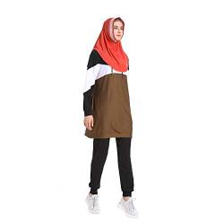 Mr Lin123 Trainingsanzug für Frauen, muslimische Sportbekleidung, muslimische Teenager, Mädchen, gestreift, lange Ärmel, Sweatshirt, Hose, islamische Loungewear, 2 Stück, gelb, 38 von Mr Lin123