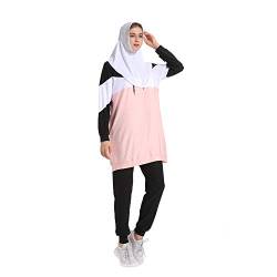 Mr Lin123 Trainingsanzug für Frauen, muslimische Sportbekleidung, muslimische Teenager, Mädchen, gestreift, lange Ärmel, Sweatshirt, Hose, islamische Loungewear, 2 Stück, rose, 42 von Mr Lin123