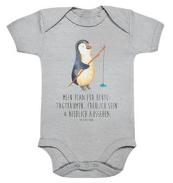 Mr. & Mrs. Panda 1. - 3. Monat Organic Baby Body Pinguin Angler - Geschenk, verträumt, Baby Erstausstattung, Strampler, Hobby, Fischer, Angel, von Mr. & Mrs. Panda