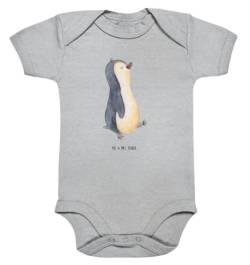 Mr. & Mrs. Panda 3. - 6. Monat Organic Baby Body Pinguin marschierend - Geschenk, zufrieden, Babykleidung, Babystrampler, Wickelbody, Junge, Familie, von Mr. & Mrs. Panda