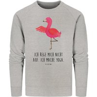 Mr. & Mrs. Panda Longpullover Größe M Flamingo Yoga - Heather Grey - Geschenk, Pullover Männer, Bau (1-tlg) von Mr. & Mrs. Panda