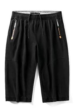 Mr.Stream Baumwolle 3/4 Kurze Hosen Herren Shorts Sommer Sporthose kurz Laufhose Dreiviertel Trainingshose mit Reißverschlusstaschen 887 Black M von Mr.Stream