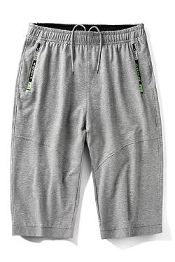 Mr.Stream Baumwolle 3/4 Kurze Hosen Herren Shorts Sommer Sporthose kurz Laufhose Dreiviertel Trainingshose mit Reißverschlusstaschen 887 Gray M von Mr.Stream