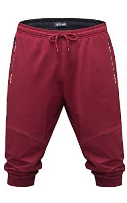 Mr.Stream Baumwolle 3/4 Kurze Hosen Herren Shorts Sommer Sporthose kurz Laufhose Dreiviertel Trainingshose mit Reißverschlusstaschen 887 Red L von Mr.Stream