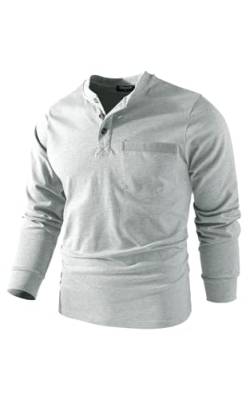 Mr.Stream Herren Henley Shirt Longsleeve Langarmshirt Männer DREI Taste Knopfleiste Baumwolle Beiläufig Hemden Heavyweight T-Shirt mit Grandad-Ausschnitt 888 Grey 2XL von Mr.Stream