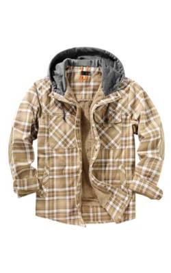 Mr.Stream Herren Kariert Hemdjacke Übergangsjacke Langarm Freizeithemden Innenfutter Check Flanellhemd Kapuze Männer Jacken 3252 Khaki L von Mr.Stream