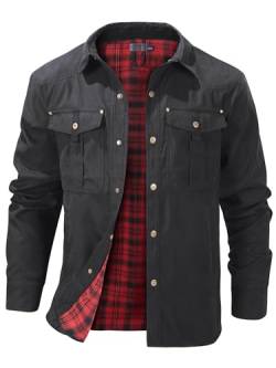 Mr.Stream Herren Karierte Flanellfutter Hemdjacke Übergangsjacke Leicht Stehkragen Feldjacke Cargo Herbstjacke Snap Western Cowboy Jacken 3268 Black 2XL von Mr.Stream