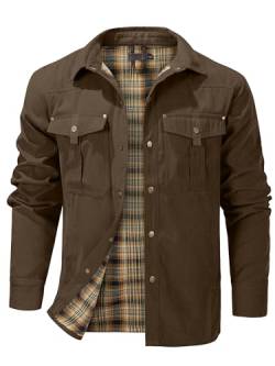 Mr.Stream Herren Karierte Flanellfutter Hemdjacke Übergangsjacke Leicht Stehkragen Feldjacke Cargo Herbstjacke Snap Western Cowboy Jacken 3268 Brown 2XL von Mr.Stream