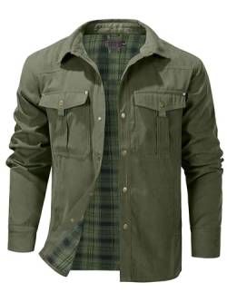 Mr.Stream Herren Karierte Flanellfutter Hemdjacke Übergangsjacke Leicht Stehkragen Feldjacke Cargo Herbstjacke Snap Western Cowboy Jacken 3268 Green XL von Mr.Stream