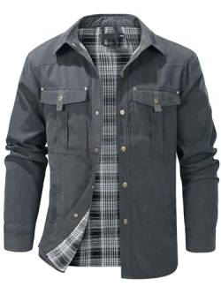 Mr.Stream Herren Karierte Flanellfutter Hemdjacke Übergangsjacke Leicht Stehkragen Feldjacke Cargo Herbstjacke Snap Western Cowboy Jacken 3268 Grey 2XL von Mr.Stream