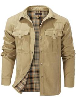 Mr.Stream Herren Karierte Flanellfutter Hemdjacke Übergangsjacke Leicht Stehkragen Feldjacke Cargo Herbstjacke Snap Western Cowboy Jacken 3268 khaki M von Mr.Stream