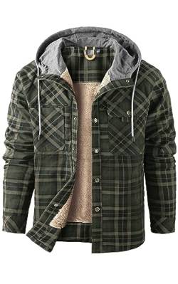 Mr.Stream Herren Thermohemd Flanellhemd Winterjacke Fleecefutter schützendem Innenfutter Holzfällerhemd Arbeitshemd Hoody 3252 Green 2XL von Mr.Stream