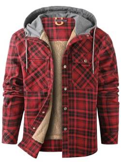 Mr.Stream Herren Thermohemd Flanellhemd Winterjacke Fleecefutter schützendem Innenfutter Holzfällerhemd Arbeitshemd Hoody 3252 Red 2XL von Mr.Stream