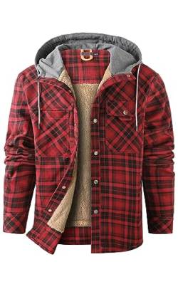 Mr.Stream Herren Thermohemd Flanellhemd Winterjacke Fleecefutter schützendem Innenfutter Holzfällerhemd Arbeitshemd Hoody 3252 Red M von Mr.Stream