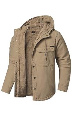 Mr.Stream Herren Winterjacke Kapuze Fleecejacke Arbeitsjacke Wärme Gefütterte Hoodie Jacken Hooded Parka mit Taschen Hoody Jacke 3255 khaki M von Mr.Stream