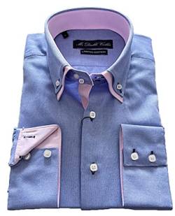 Italienisches Design Herren Oxford Blau & Pink Doppelkragen Langarm Hemd, blau/pink, XL von MrDoubleCollar