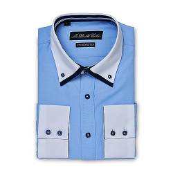 MrDoubleCollar Italienisches Design Herren Hemd mit Nadelstreifen, elegant, lässig, formell, blau, Doppelkragen, lange Ärmel, mehrere Varianten erhältlich Gr. L, oxfordblau von MrDoubleCollar