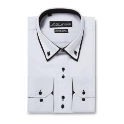 MrDoubleCollar Italienisches Design Weiß mit schwarzem Doppelkragen Smart Casual Designer Hemd, Weiß mit schwarzem Doppelkragen, L von MrDoubleCollar