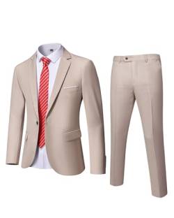MrSure Herren 2-teiliger Slim Fit Anzug mit Stretch-Stoff, Ein-Knopf-Jacke Hose & Krawatte Set, Beige, XS von MrSure