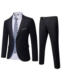 MrSure Herren 2-teiliger Slim Fit Anzug mit Stretch-Stoff, Ein-Knopf-Jacke Hose & Krawatte Set, Schwarz, S von MrSure
