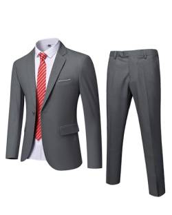 MrSure Herren 2-teiliger Slim Fit Anzug mit Stretch-Stoff, Ein-Knopf-Jacke Hose & Krawatte Set, Tiefes grau, 3XL von MrSure