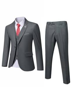 MrSure Herren 3 Stück Anzug Blazer, Slim Fit Tux mit Einem Knopf, Jacke Weste Hose & Krawatte Set für Party, Hochzeit und Business, dunkelgrau, L von MrSure