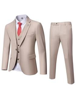 MrSure Herren 3 Stück Anzug Blazer Slim Fit Smoking mit Einem Knopf Jacke Weste Hose Krawatte Set für Party, Hochzeit und Business, Beige, M von MrSure